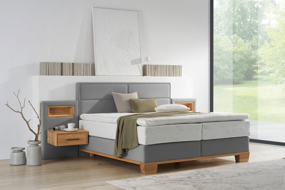 BOXSPRINGBETT 160/200 cm  in Eichefarben, Hellgrau  - Eichefarben/Hellgrau, Natur, Holz/Textil (160/200cm) - Valnatura