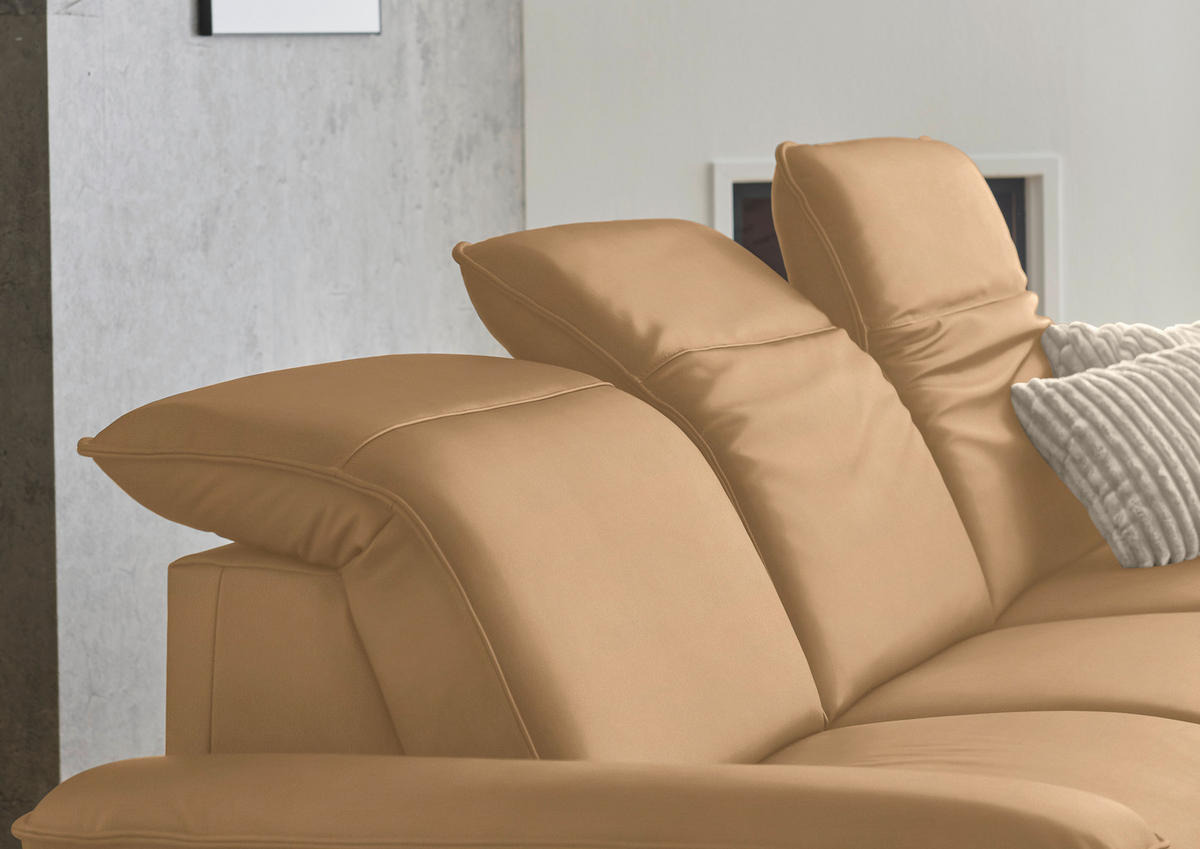 ECKSOFA  Echtleder Honig  - Schwarz/Honig, Design, Leder/Metall (307/169cm) - Beldomo Premium