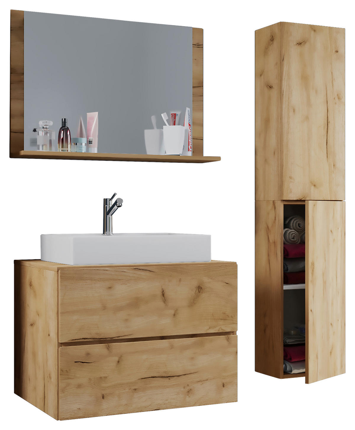 BADEZIMMER 4-teilig  in 94 cm  - Honigeiche/Weiß, MODERN, Glas/Keramik (94cm) - MID.YOU