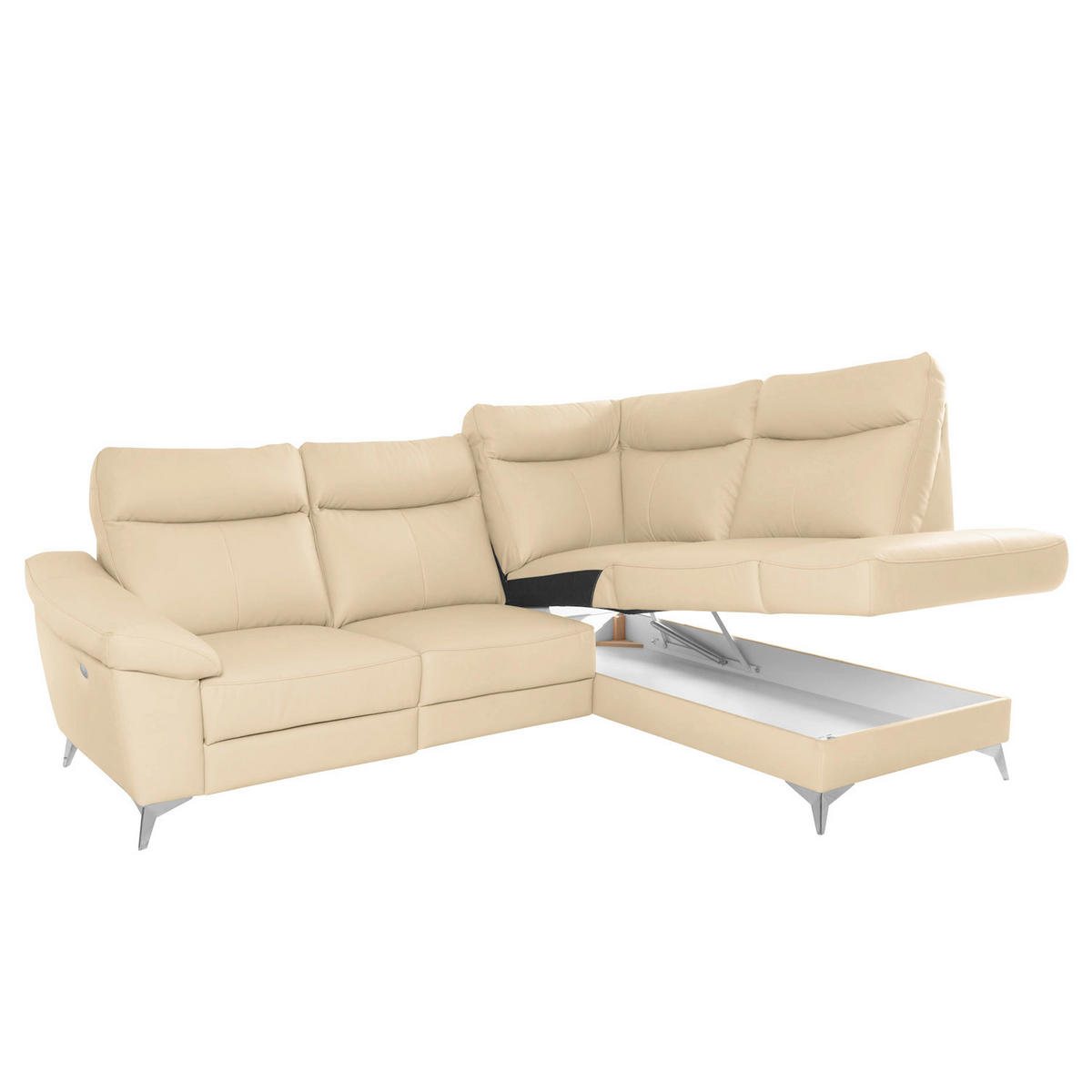 ECKSOFA Beige Echtleder Lederlook  - Chromfarben/Beige, Design, Leder/Textil (242/194cm) - Livetastic