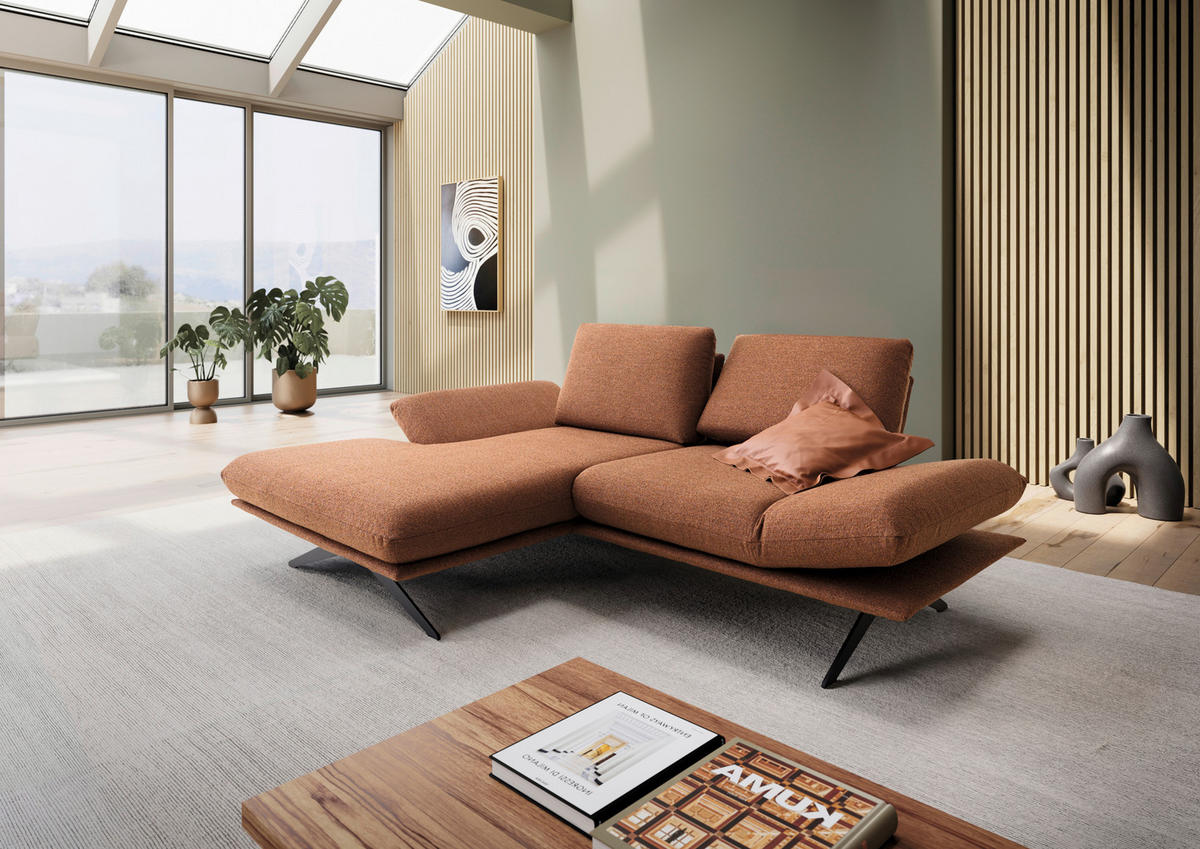 ECKSOFA Cognac Flachgewebe  - Cognac/Schwarz, Design, Textil/Metall (234/155cm) - Dieter Knoll