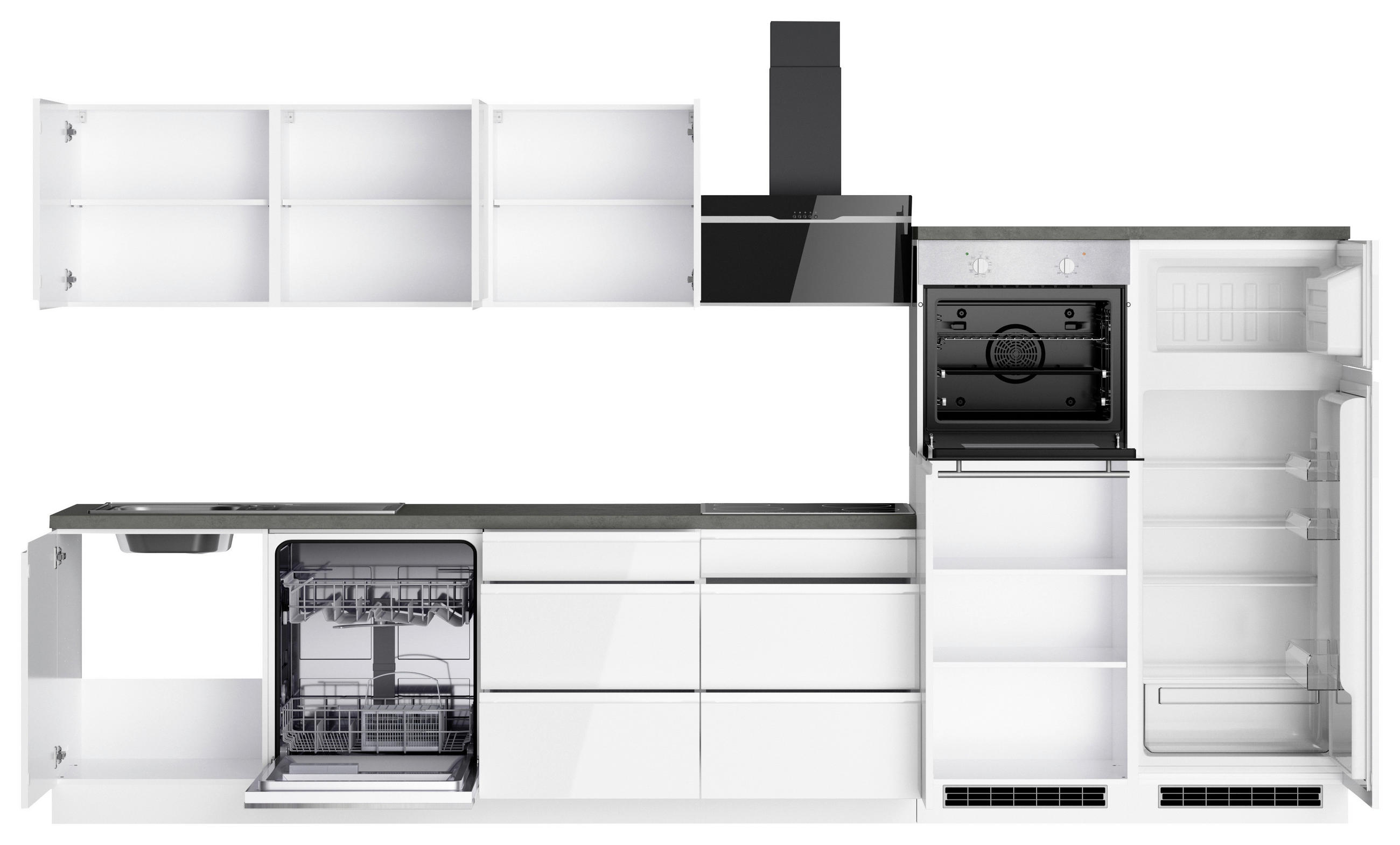KÜCHENBLOCK 360 cm   in Grau, Weiss, Weiss Hochglanz  - Weiss Hochglanz/Weiss, Lifestyle, Holzwerkstoff (360cm) - Held