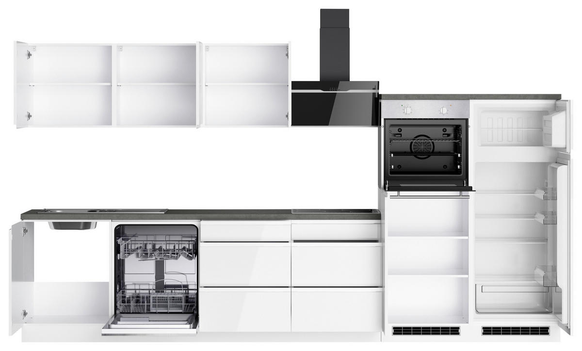 KÜCHENBLOCK 360 cm   in Grau, Weiss, Weiss Hochglanz  - Weiss Hochglanz/Weiss, Lifestyle, Holzwerkstoff (360cm) - Held