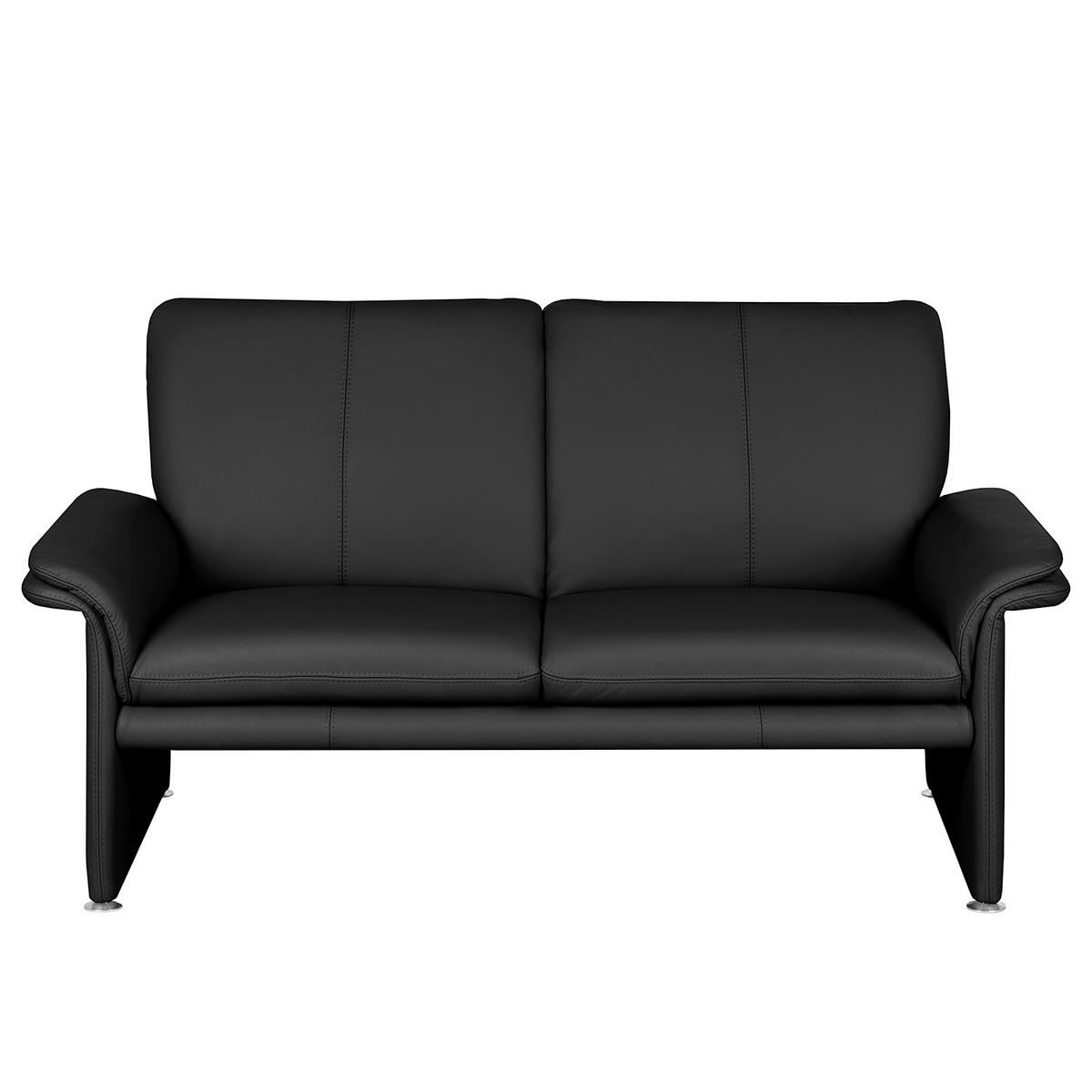 2-SITZER-SOFA Schwarz Echtleder  - Silberfarben/Schwarz, Design, Leder/Metall (164/90/88cm) - Livetastic
