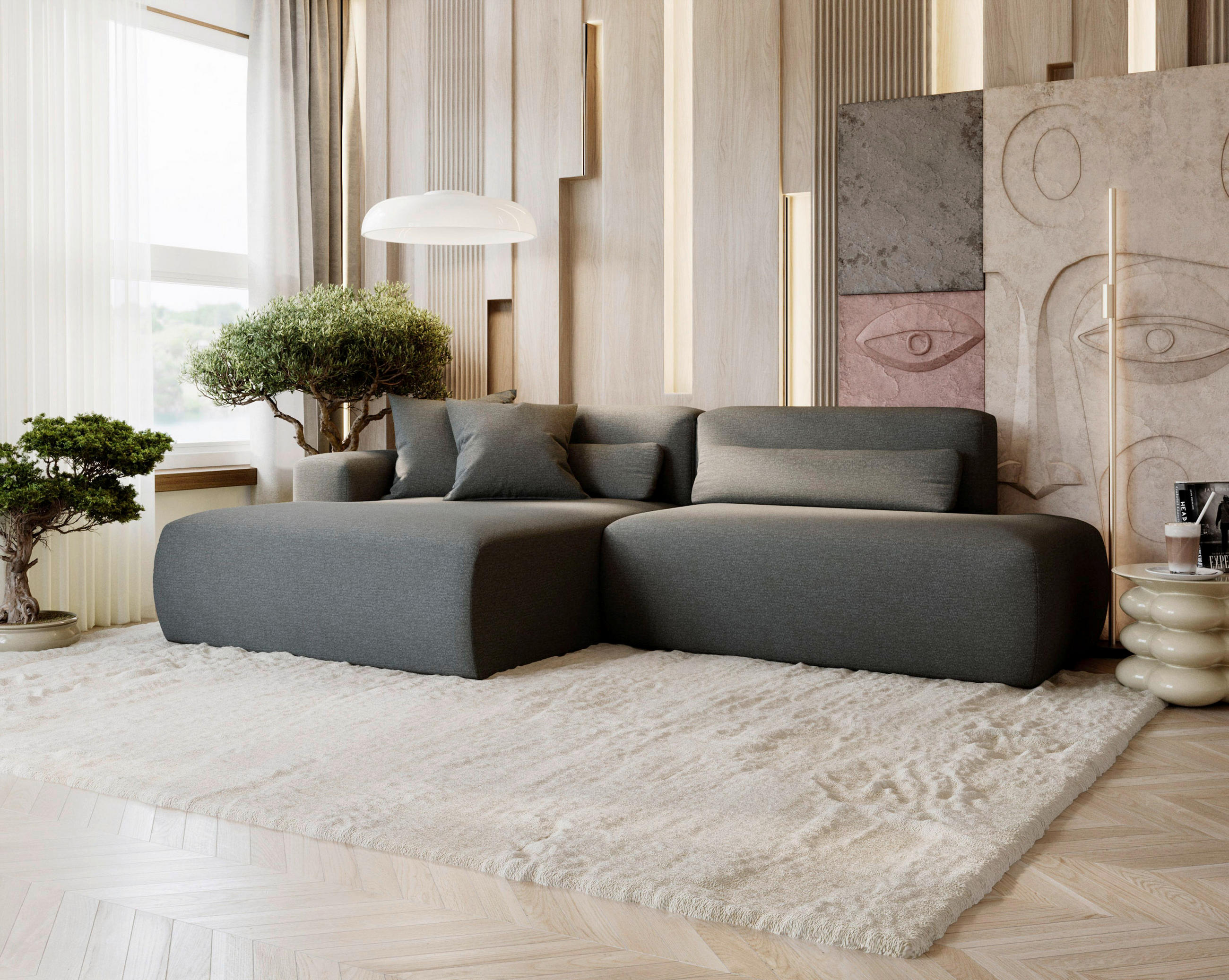 ECKSOFA Chenille Grau  - Schwarz/Grau, Design, Kunststoff/Textil (160/284cm) - Livetastic