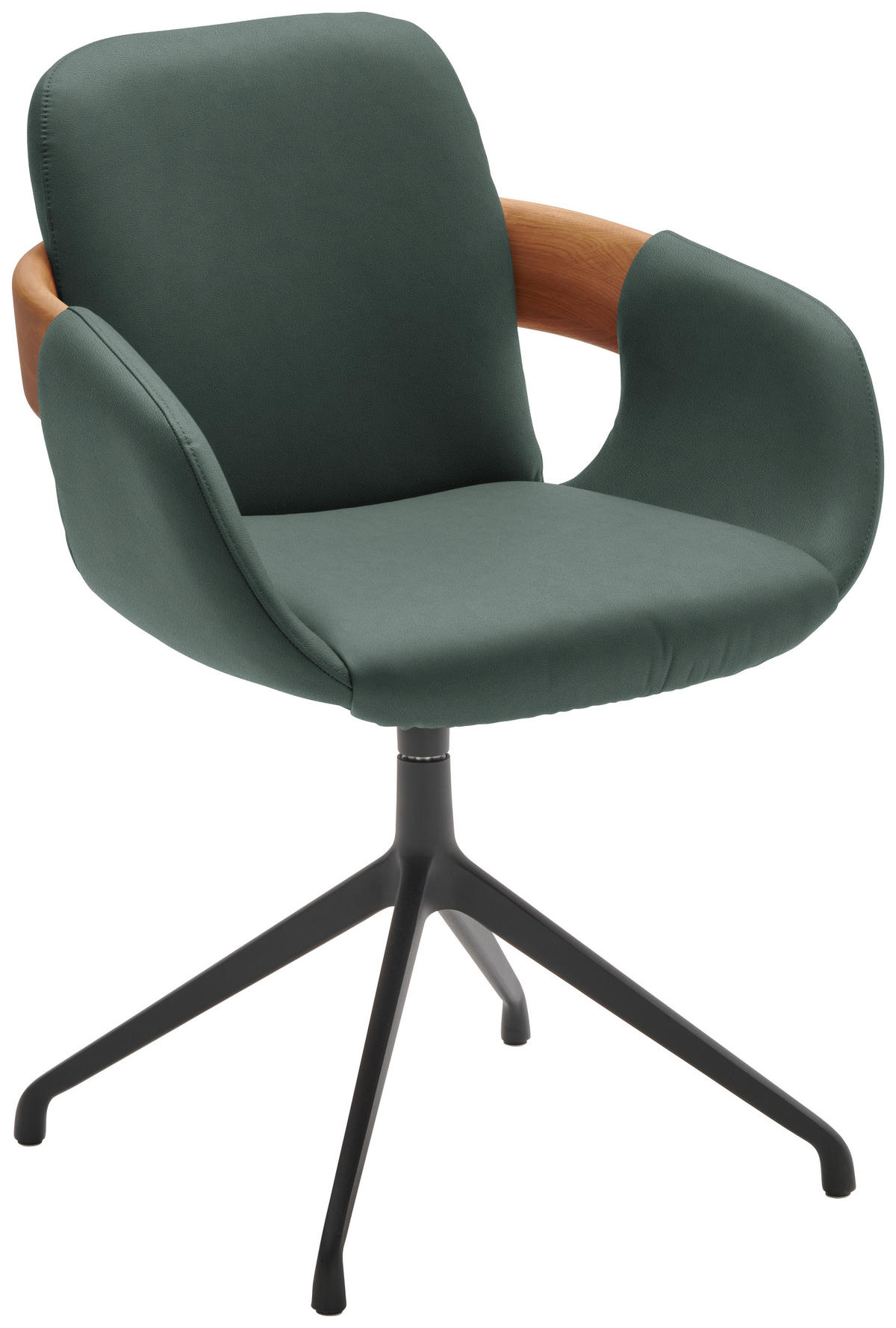 ARMLEHNSTUHL  Lederauswahl, Stoffauswahl, Typenauswahl, Sitzfläche 360° drehbar  Echtleder  - Dunkelgrün/Eichefarben, Natur, Leder/Holz (60/86/60cm) - Valnatura