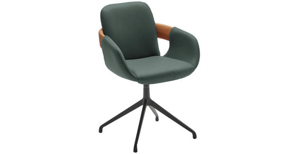 ARMLEHNSTUHL  Lederauswahl, Stoffauswahl, Typenauswahl, Sitzfläche 360° drehbar  Echtleder  - Dunkelgrün/Eichefarben, Natur, Leder/Holz (60/86/60cm) - Valnatura