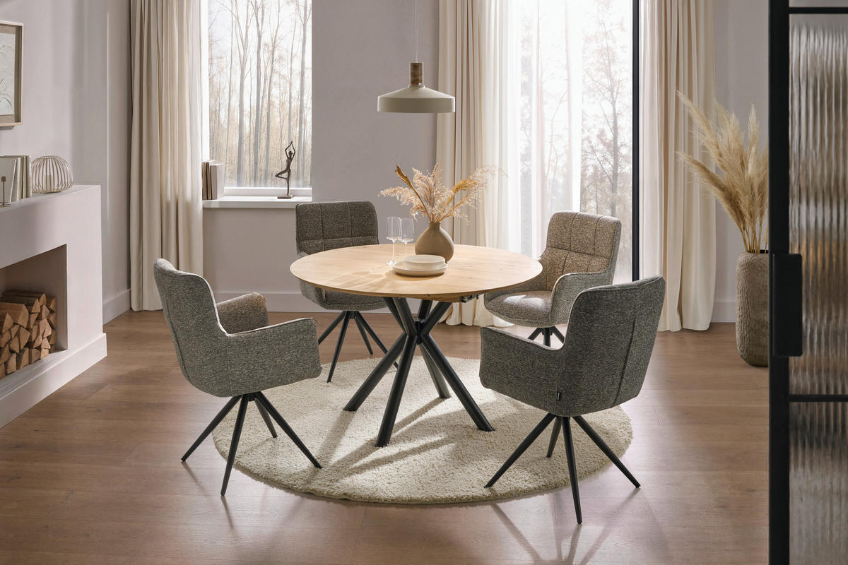 ESSTISCH 120-170/120/75 cm Echtholz  Holz rund Eichefarben  - Eichefarben/Schwarz, MODERN, Holz/Metall (120-170/120/75cm) - Carryhome