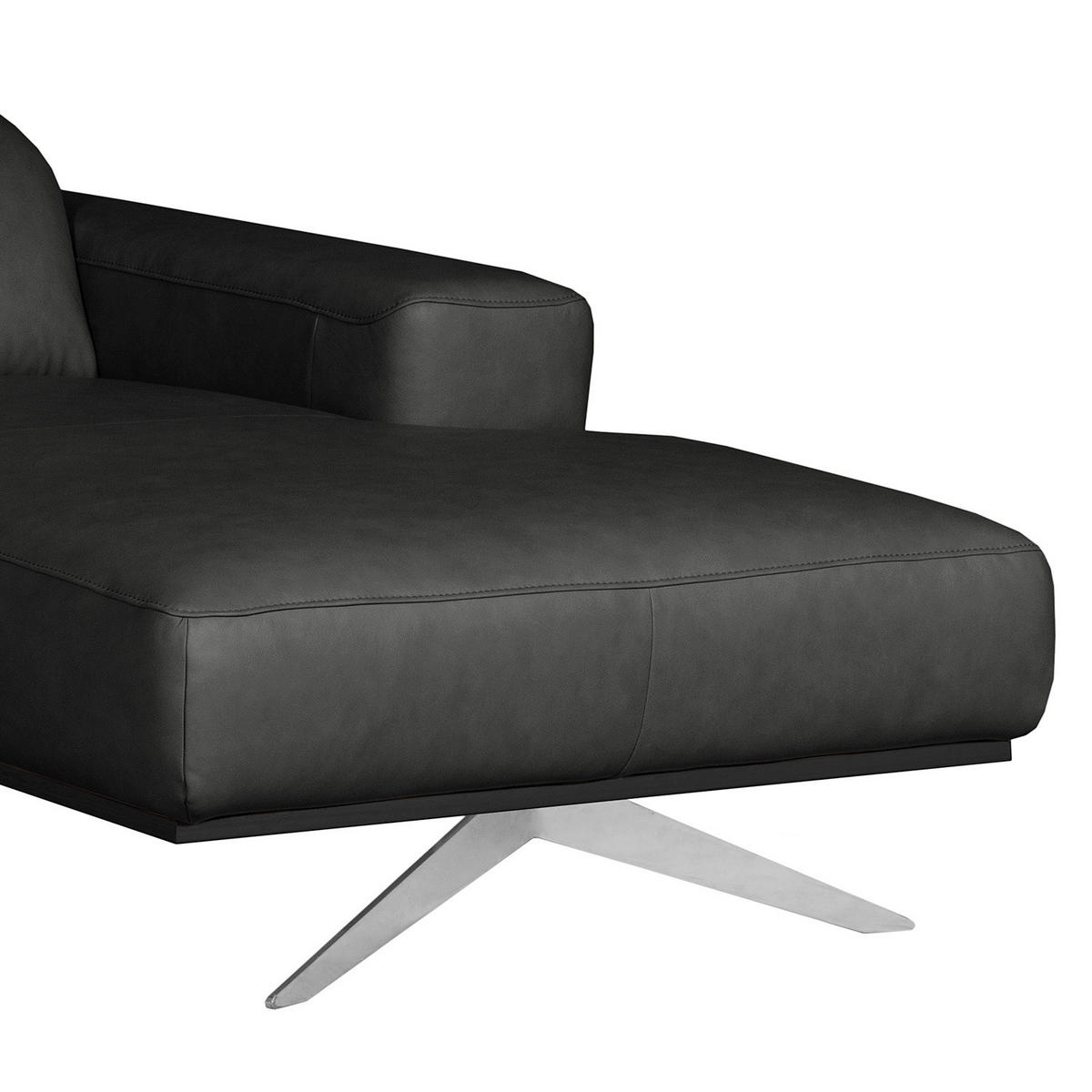 ECKSOFA  in Echtleder Schwarz  295/187 cm  - Chromfarben/Schwarz, Design, Leder/Metall (295/187cm) - Livetastic