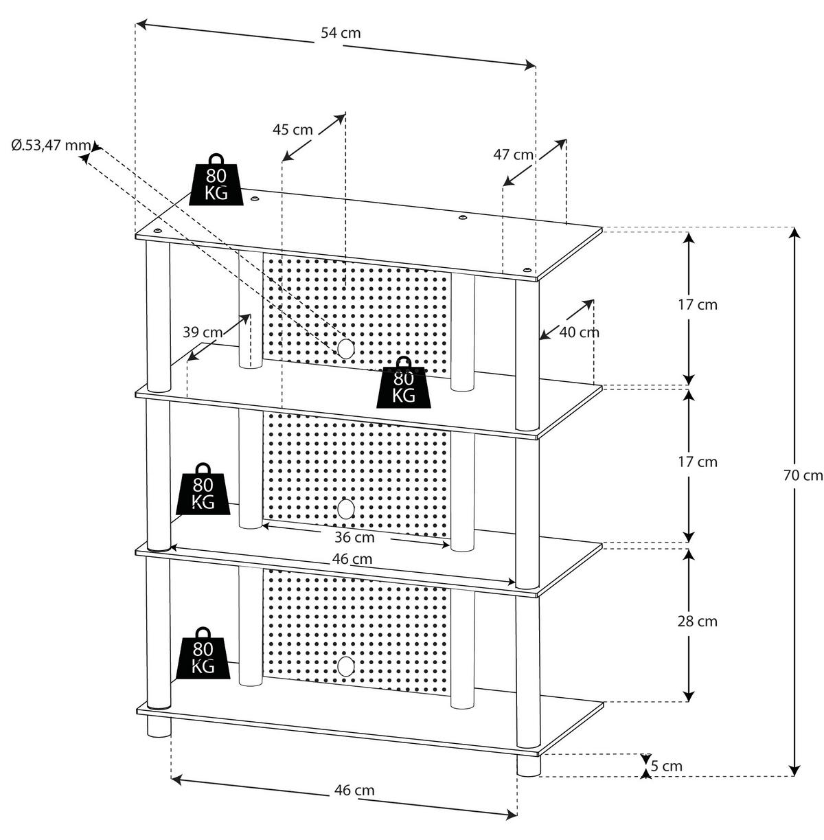 PHONOTISCH Metall, Glas Schwarz, Silberfarben  - Silberfarben/Schwarz, KONVENTIONELL, Glas/Metall (54/70/47cm) - MID.YOU