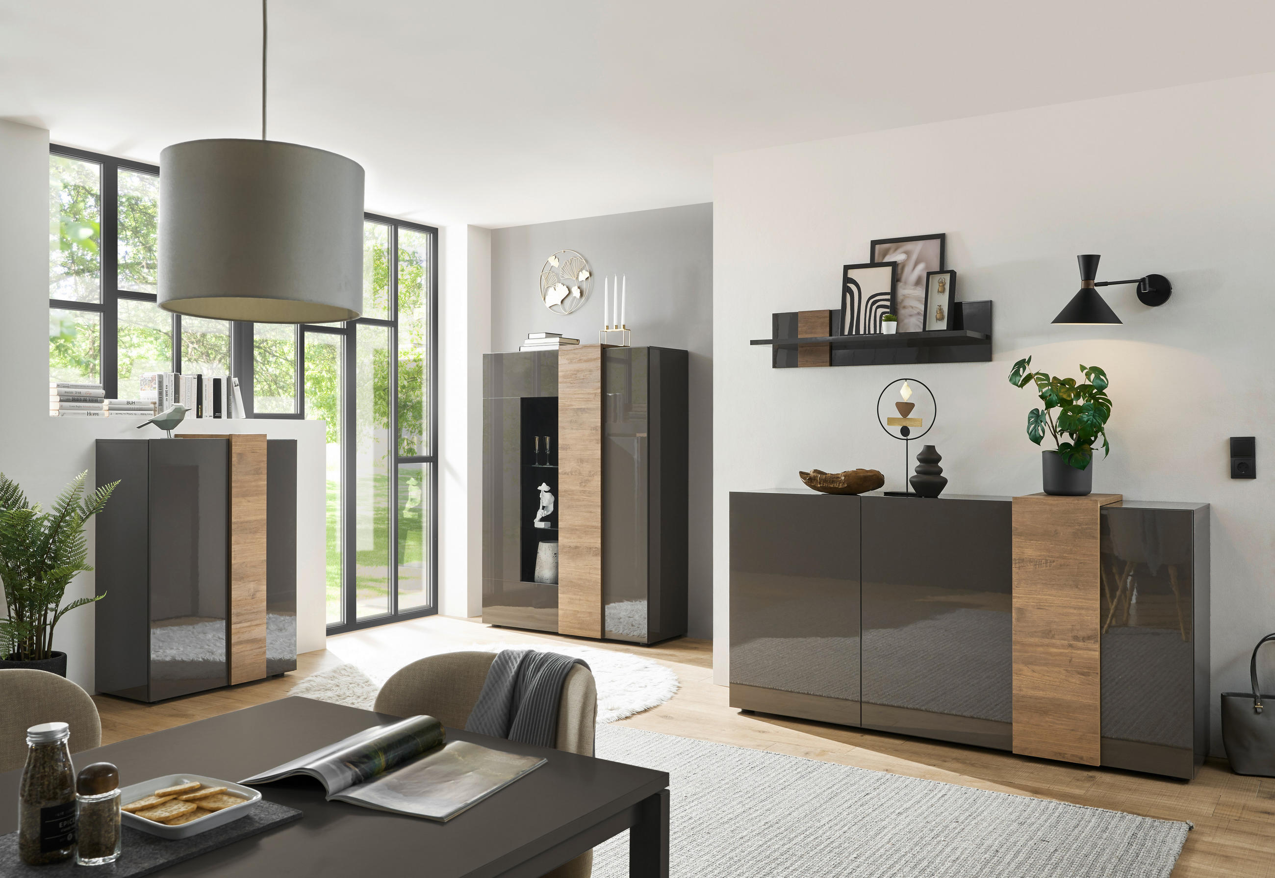SIDEBOARD 181/94/44 cm in Eichefarben, Dunkelgrau - Eichefarben/Dunkelgrau, Basics, Holzwerkstoff (181/94/44cm)