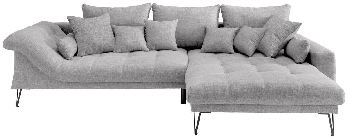 ECKSOFA in Mikrofaser Hellgrau  - Hellgrau/Schwarz, Konventionell, Textil/Metall (310/192cm) - Livetastic
