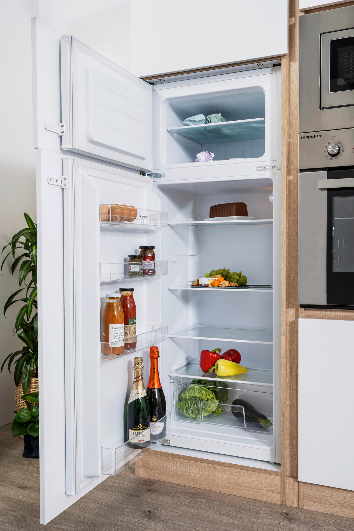 KÜCHENBLOCK 445 cm   in Eichefarben, Weiß Hochglanz  - Eichefarben/Weiß Hochglanz, Basics, Holzwerkstoff (445cm) - Respekta