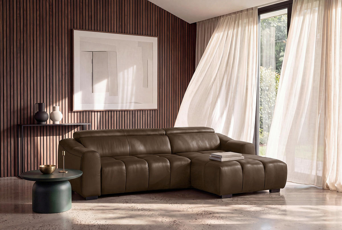 ECKSOFA  Echtleder Braun  - Schwarz/Braun, Design, Leder/Kunststoff (274/177cm) - Livetastic