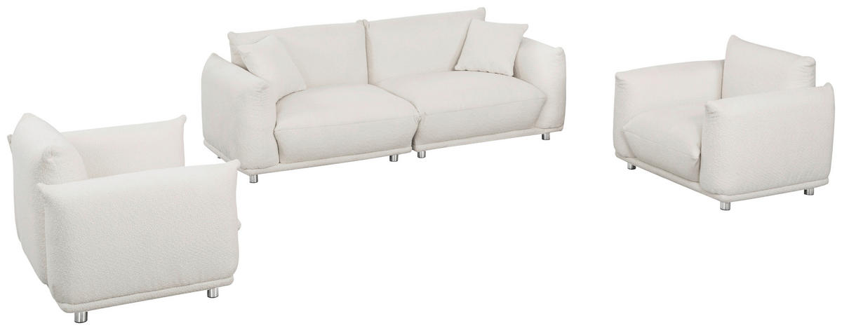 SEDACIA ZOSTAVA, textil, biela - biela/strieborná, Trend, kov/textil (218/103/75/87cm) - Livetastic