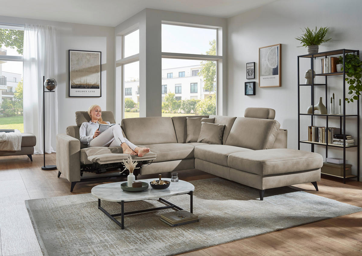 ECKSOFA Dieter Knoll Beigebraun Mikrofaser  - Beigebraun/Schwarz, Design, Textil/Metall (269/238cm) - Dieter Knoll