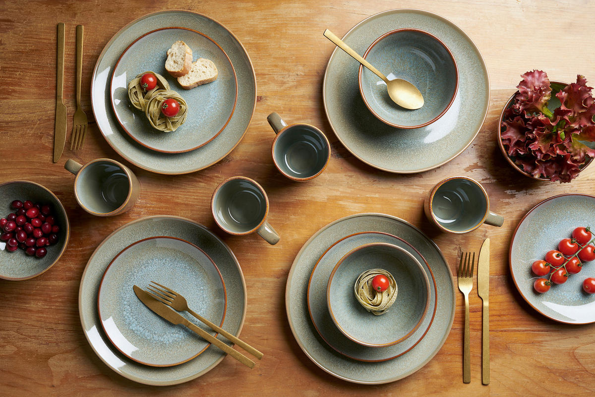 KOMBISERVICE Graugrün Olbia Lago 16-teilig 4 Personen  - Graugrün, Basics, Keramik - Van Well