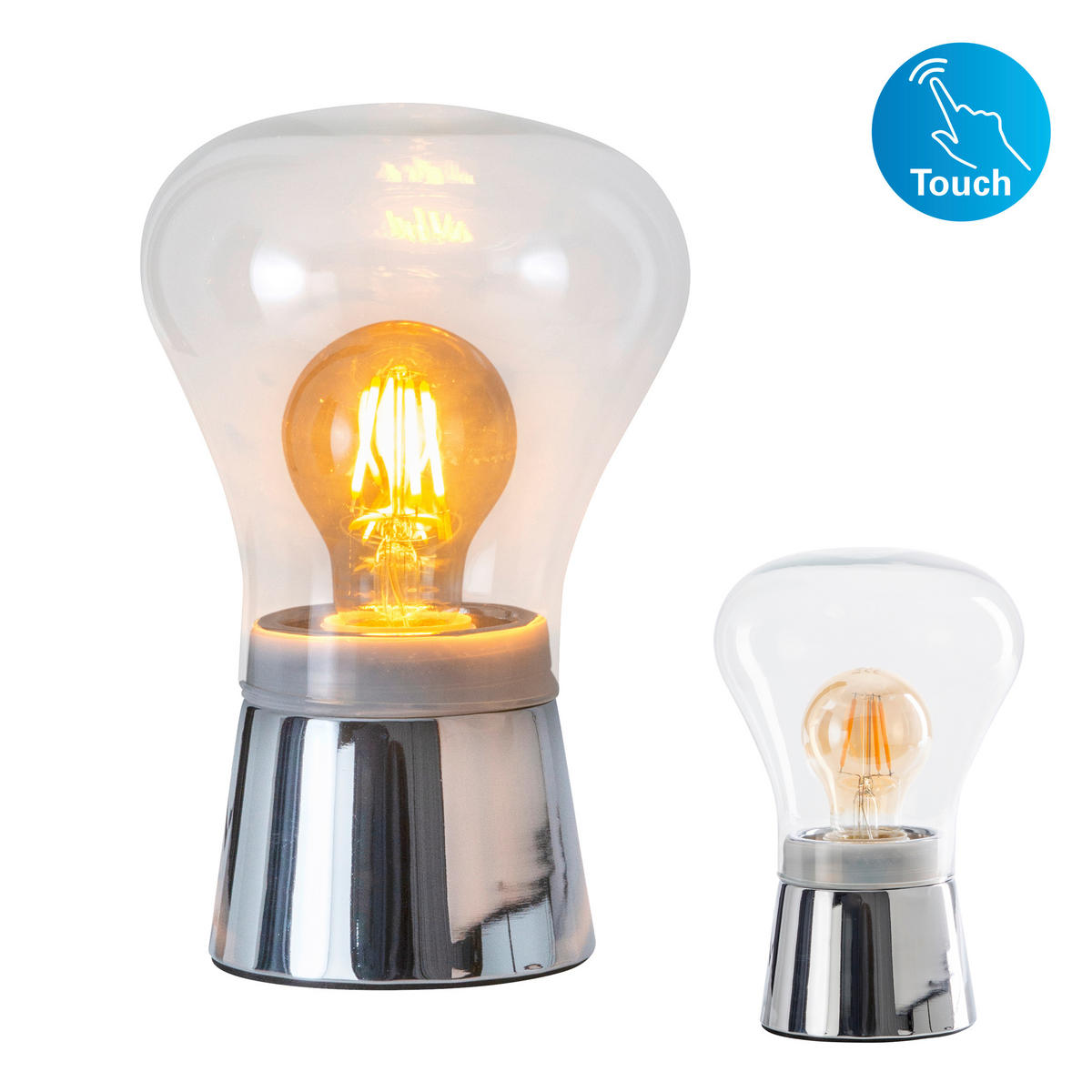 TISCHLEUCHTE KERRY 14/21 cm   - Klar/Chromfarben, Design, Glas/Metall (14/21cm) - Näve