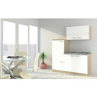 KÜCHENBLOCK 160 cm   Eichefarben  - Weiss/Edelstahlfarben, Basics, Holzwerkstoff/Metall (160cm) - Respekta