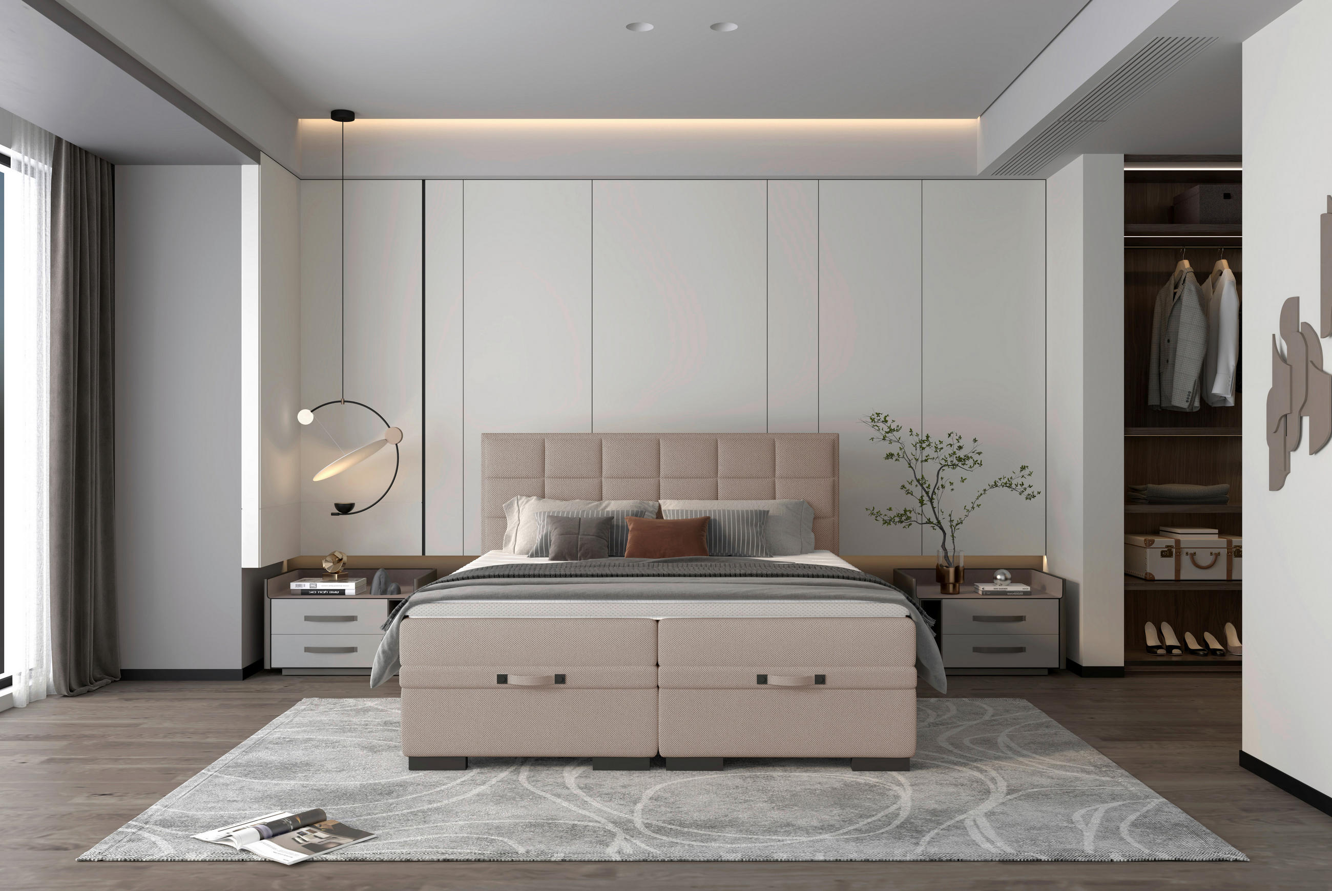 BOXSPRINGBETT 180/200 cm in Taupe - Taupe/Schwarz, KONVENTIONELL, Kunststoff/Textil (180/200cm) - home24