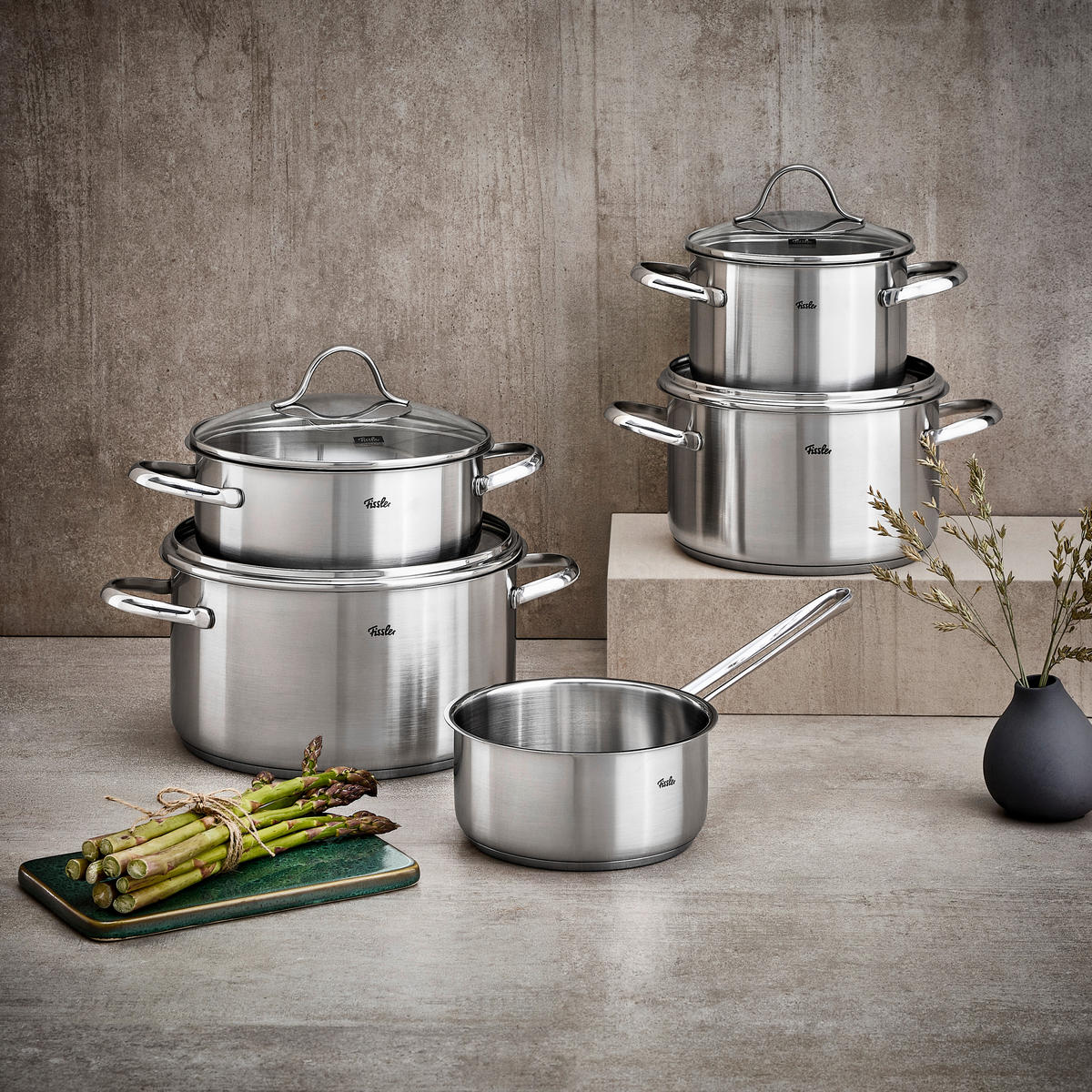 KOCHTOPFSET Paris 5-teilig  - Klar/Silberfarben, Basics, Glas/Metall - Fissler