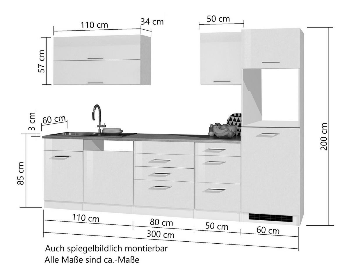 KÜCHENLEERBLOCK 300 cm   in Graphitfarben  - Silberfarben/Graphitfarben, MODERN, Holzwerkstoff/Metall (300cm) - Held