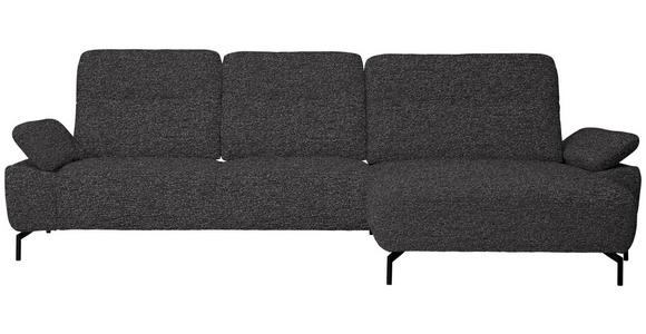 ECKSOFA in Chenille, Flachgewebe Dunkelgrau  - Dunkelgrau/Schwarz, Design, Textil/Metall (318/165cm) - Xora