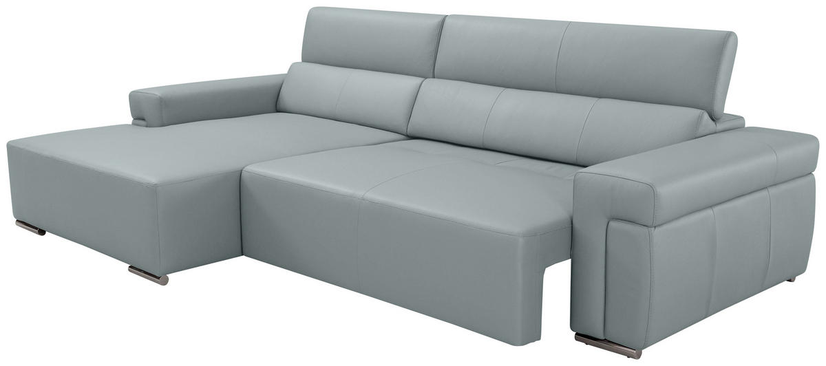 Ecksofa inkl. Funktion DUA Hellgrau Echtleder  - Chromfarben/Hellgrau, Design, Leder/Metall (170/293cm) - Novel