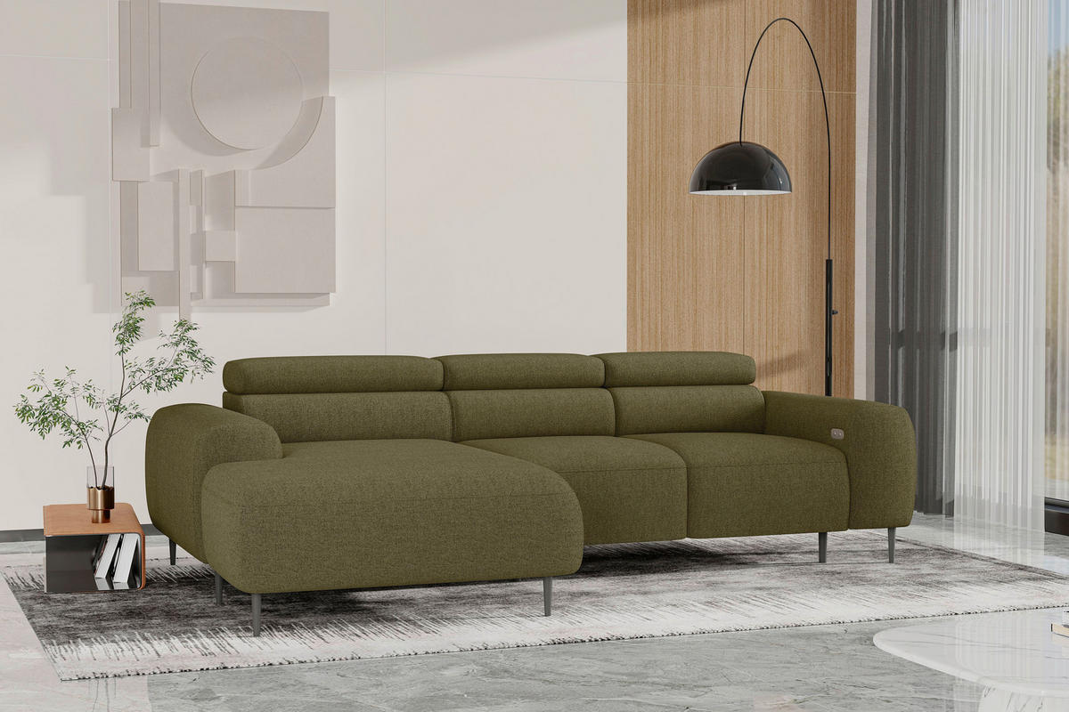ECKSOFA Braun Struktur Rücken echt, Kopfteilverstellung, Sitztiefenverstellung  - Schwarz/Braun, MODERN, Textil/Metall (179/274cm) - Welnova