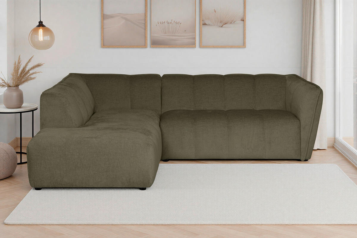 ECKSOFA  LIVOLI Grün Chenille  - Schwarz/Grün, Design, Textil (218/230cm) - MID.YOU