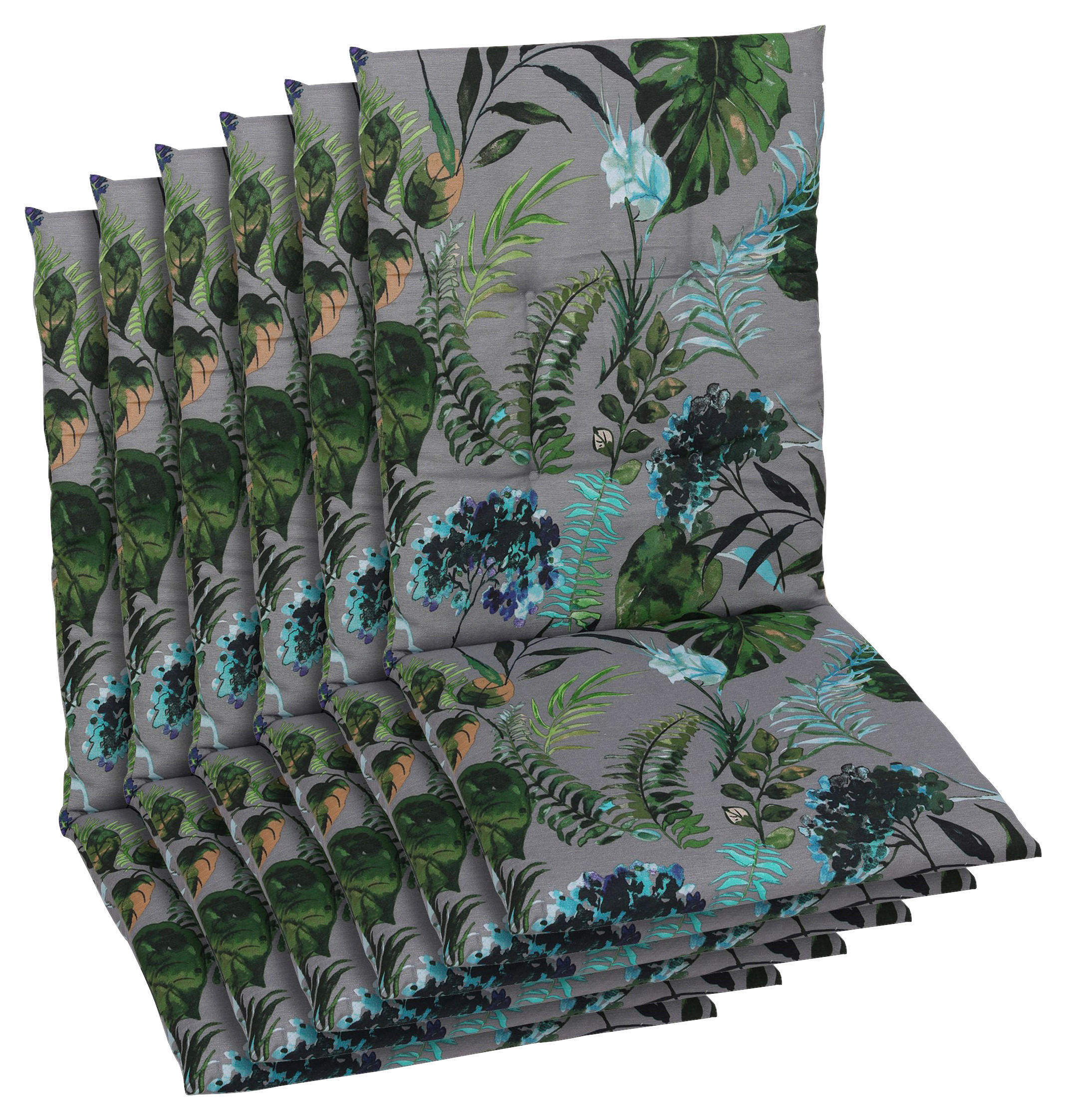 SESSELAUFLAGENSET in Anthrazit, Grün Blätter  - Anthrazit/Grün, Design, Textil (48/5/108cm)