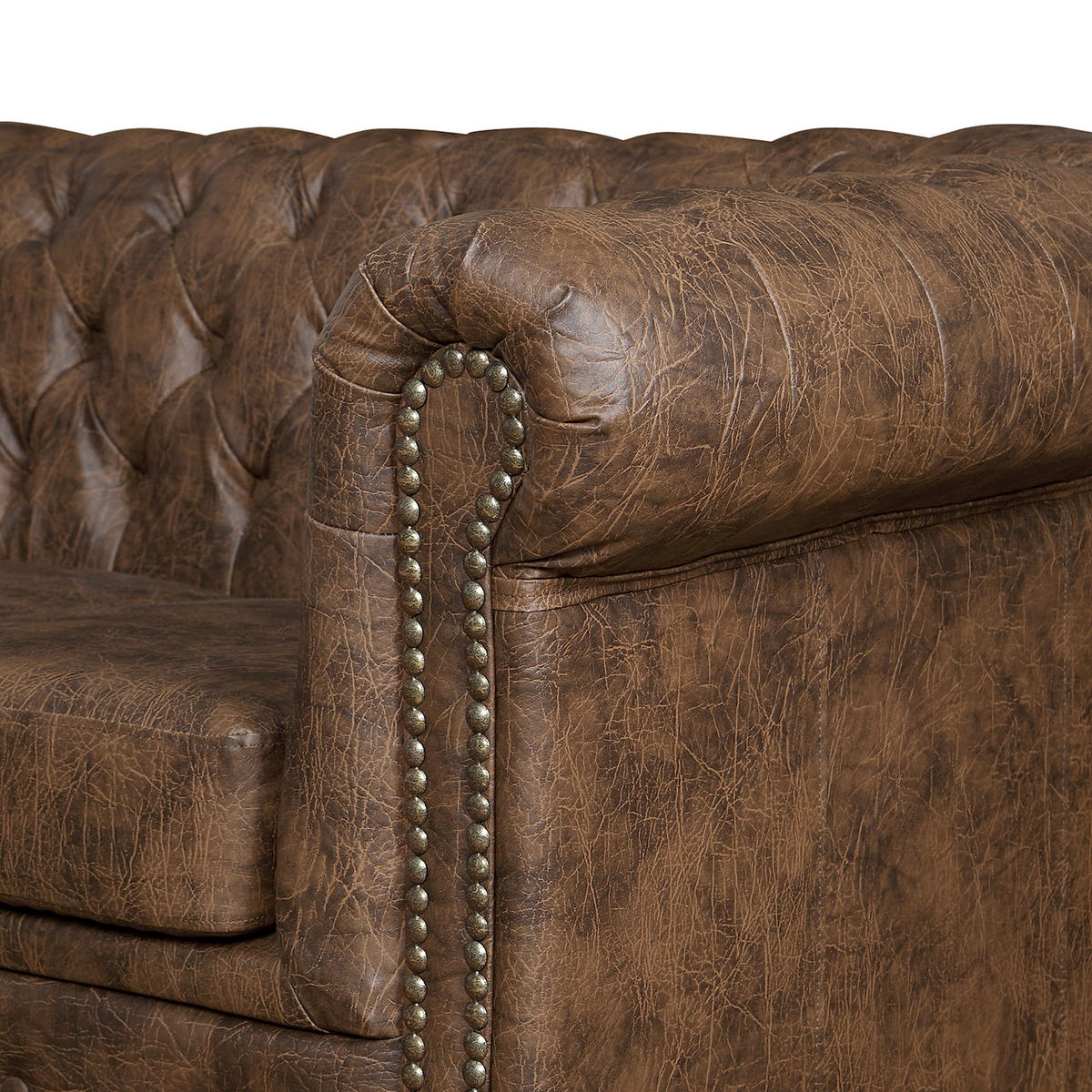 2-SITZER-SOFA YORK in Lederlook Braun  - Braun, Design, Holz/Textil (148/72/86cm) - P & B