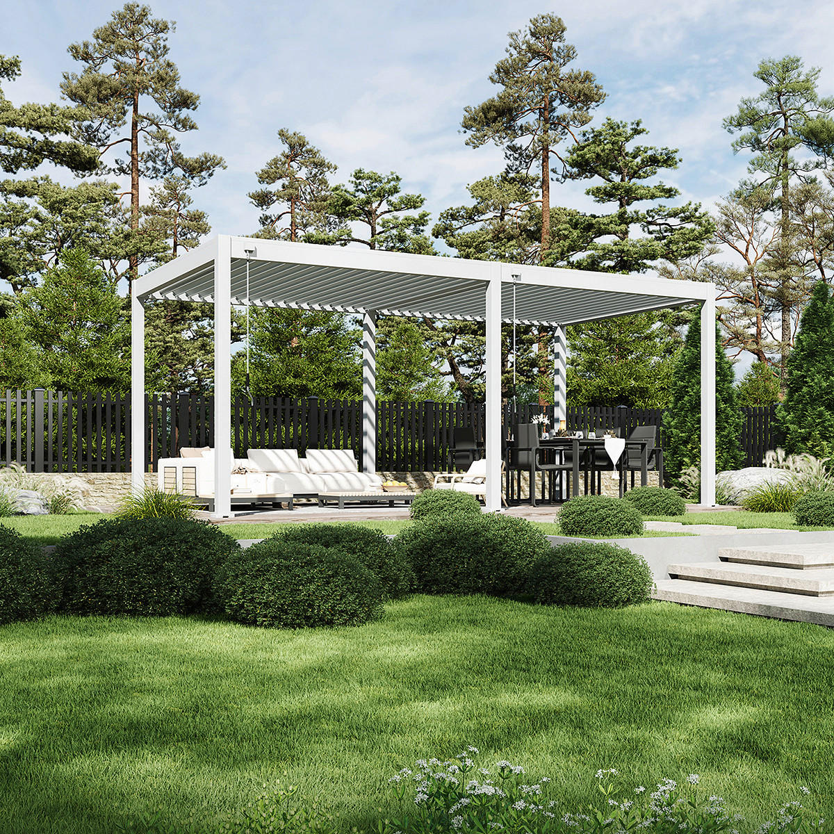 PERGOLA 300/255/600 cm   - Weiß Hochglanz, Basics, Metall (300/255/600cm) - Gardenson