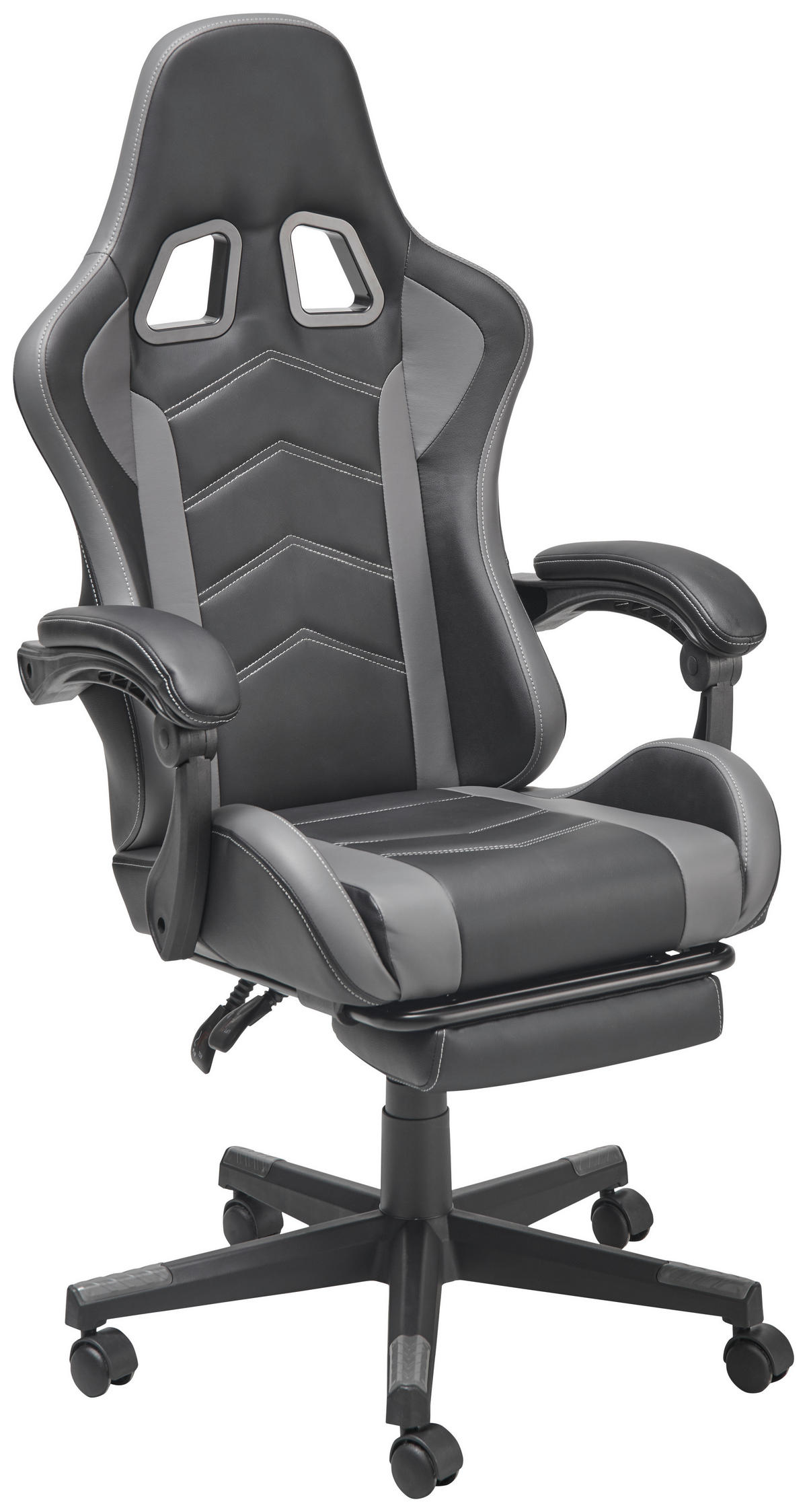 GAMINGSTUHL  in Lederlook Grau, Schwarz  - Schwarz/Grau, Lifestyle, Kunststoff/Textil (64/124-134/70cm) - MID.YOU