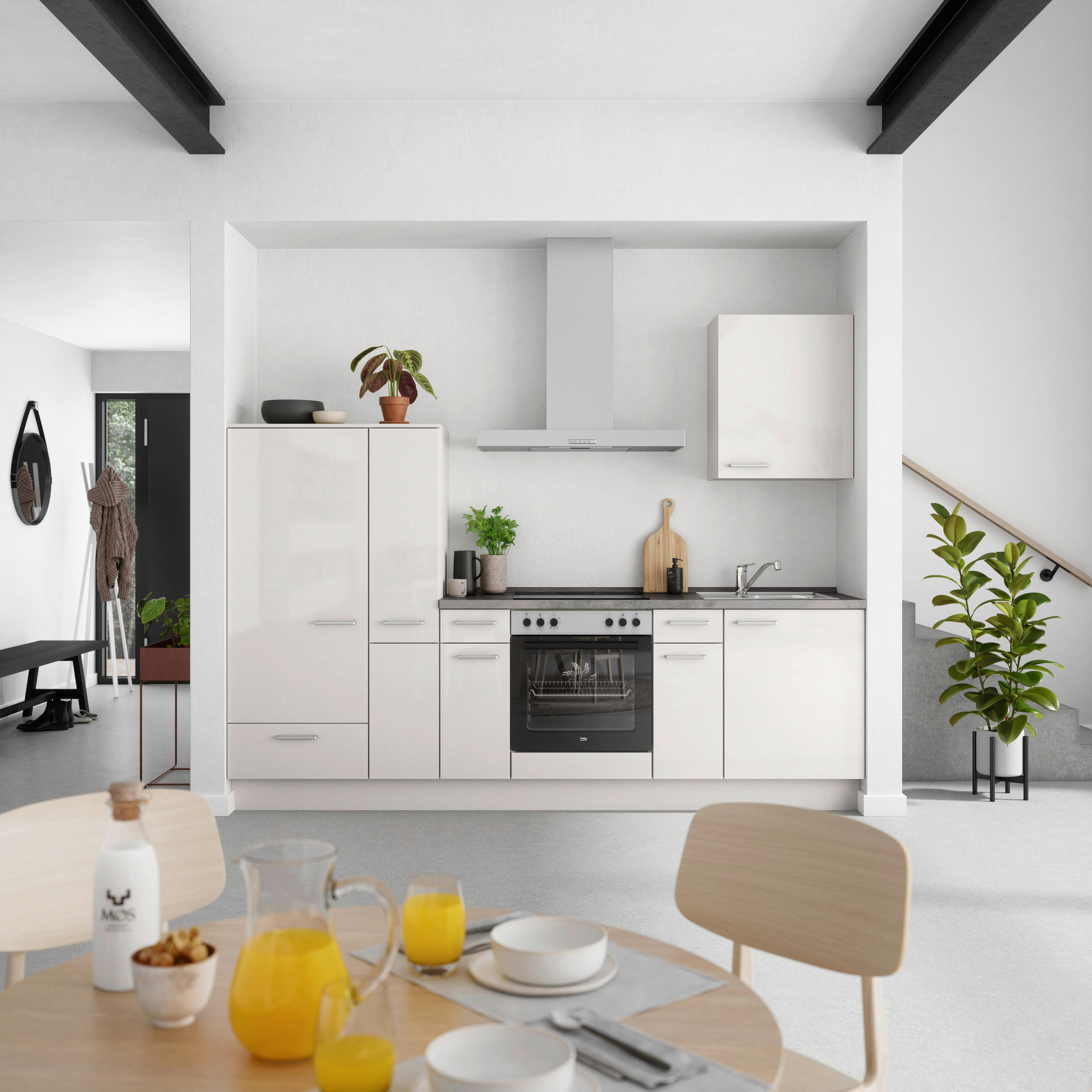 KÜCHENBLOCK Flash 270 cm  in Schieferfarben, Hellgrau  - Schieferfarben/Edelstahlfarben, MODERN, Holzwerkstoff/Metall (270cm) - Nobilia