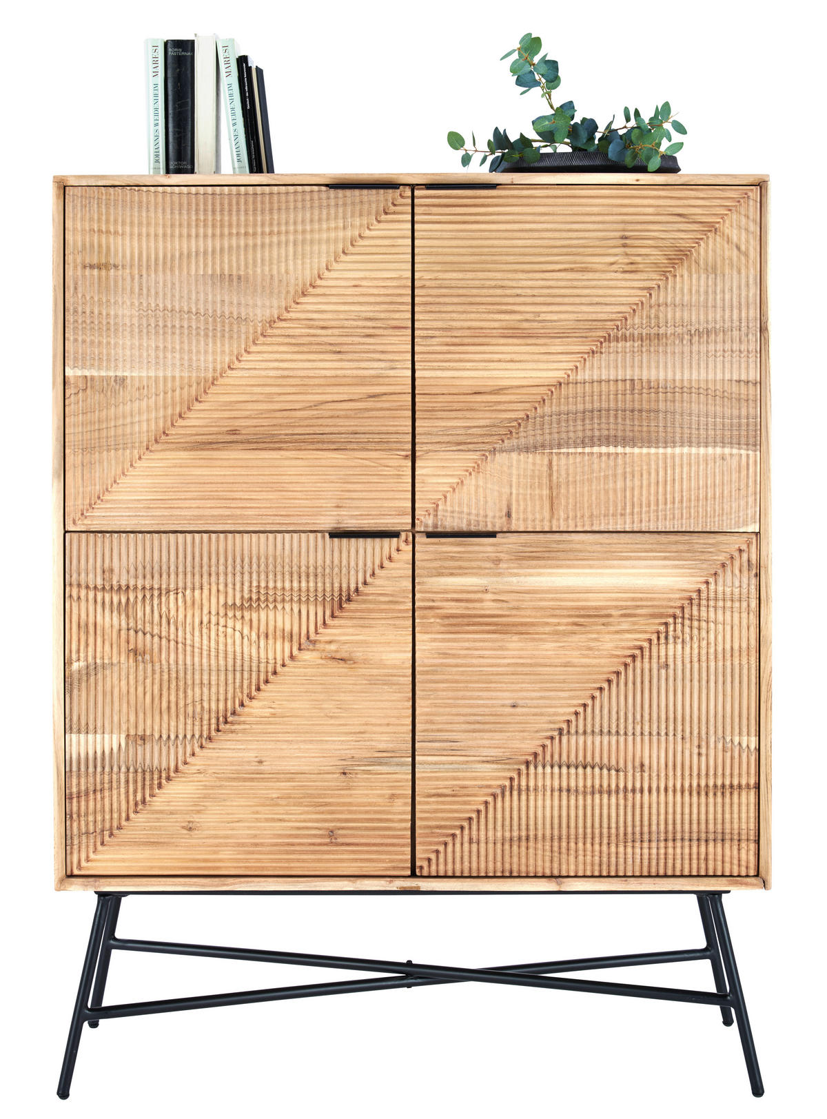 VYSOKÁ KOMODA, akácie, černá, barvy akácie, 105/135/45 cm - černá/barvy akácie, Trend, kov/dřevo (105/135/45cm) - Ambia Home
