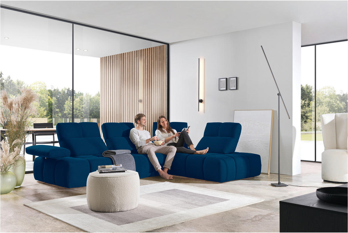 ECKSOFA in Struktur Blau  - Blau/Schwarz, Design, Kunststoff/Textil (313/233cm) - Emilio Belluti