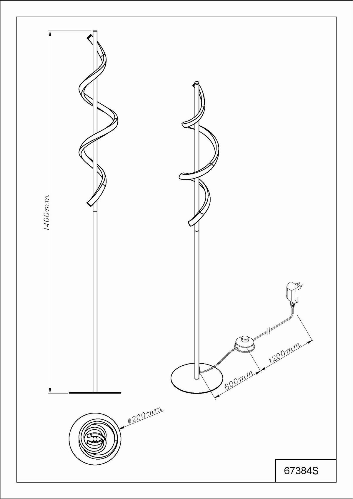 PODNA LED LAMPA Spiro  - opal/crna, Dizajnerski, metal/plastika (20/140cm)