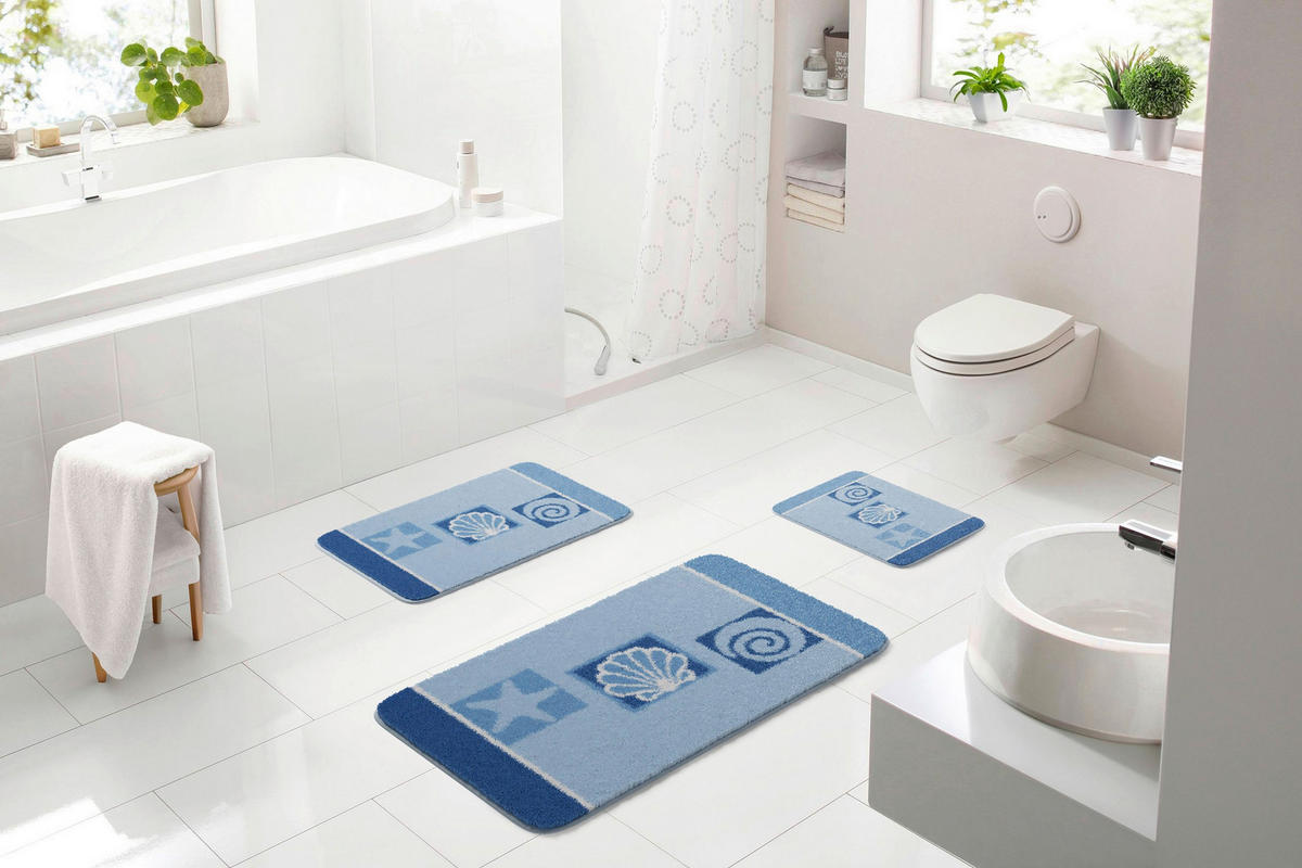 BADEMATTE Blau 60/90 cm  - Blau, Basics, Kunststoff/Textil (60/90cm) - Grund