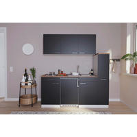 KÜCHENBLOCK Singleküchen 180 cm  in Schwarz  - Nussbaumfarben/Alufarben, Basics, Holzwerkstoff/Kunststoff (180cm) - Respekta