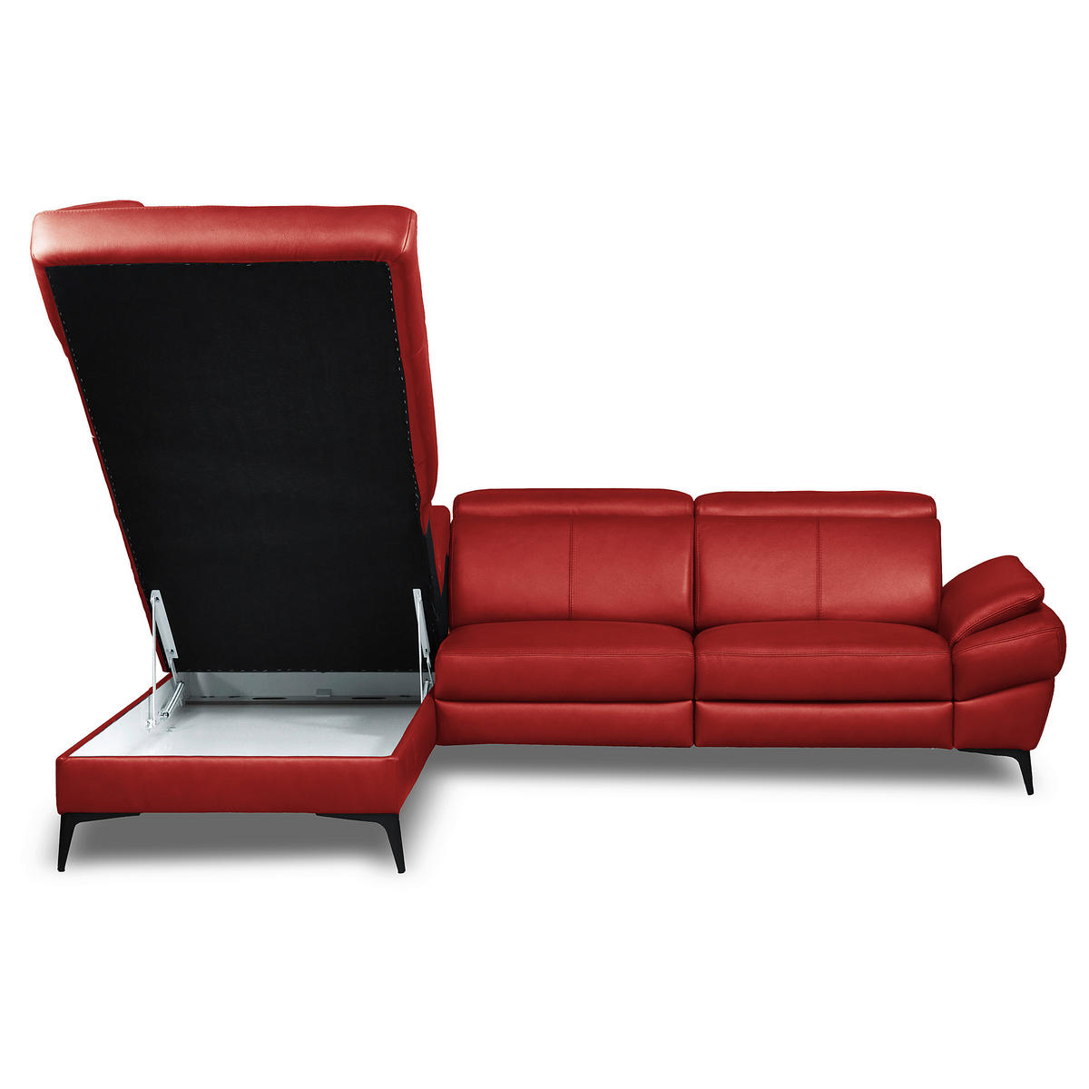 ECKSOFA Rot Echtleder Lederlook Bettkasten, Schlaffunktion, Rücken echt, Armteilverstellung, Kopfteilverstellung  - Rot/Schwarz, Design, Leder/Textil (211/264cm) - Livetastic