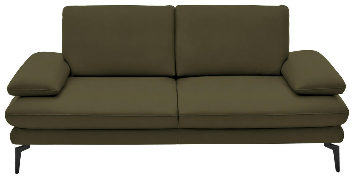2,5-SITZER in Echtleder Olivgrün  - Schwarz/Olivgrün, Design, Leder/Metall (196/86/104cm) - Dieter Knoll