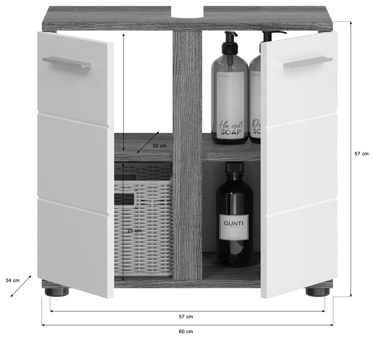 KOUPELNA vysoce lesklá bílá  - barvy stříbra/černá, Moderní, kompozitní dřevo/plast (60cm) - MID.YOU