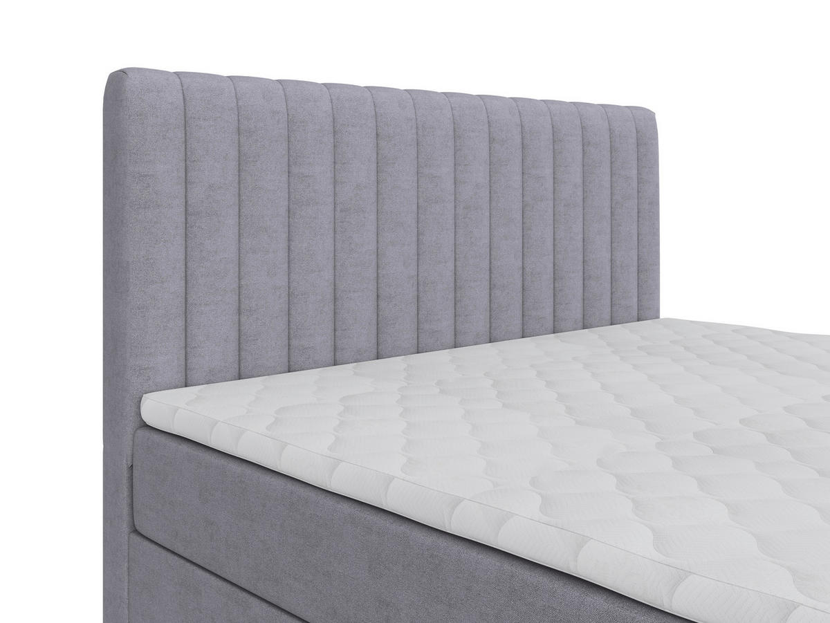 BOXBETT 140/200 cm,  in Silberfarben, gepolstertes Kopfteil, Bettkasten, Topper, Matratzen, H3 + H3 = fest  - Silberfarben/Schwarz, Basics, Kunststoff/Textil (140/200cm) - Chameo