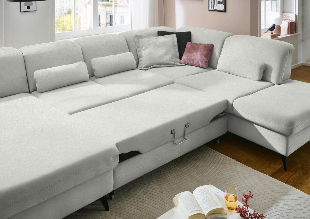 WOHNLANDSCHAFT  in Chenille Beige  - Beige/Schwarz, Design, Textil/Metall (198/369/255cm) - Beldomo Style