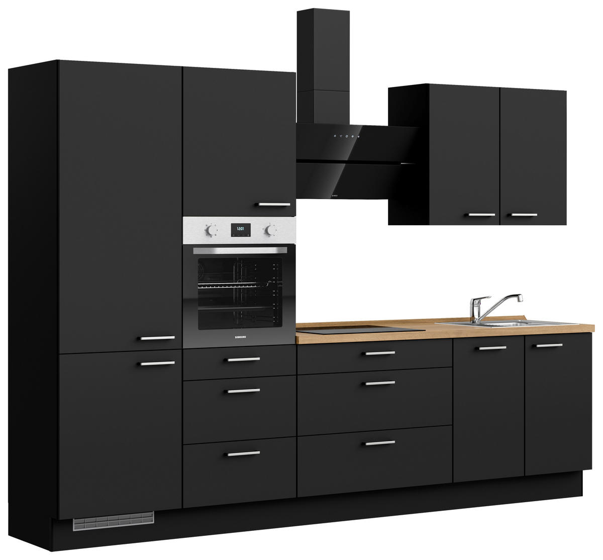 KÜCHENLEERBLOCK 300 cm   in Schwarz, Eichefarben  - Edelstahlfarben/Eichefarben, MODERN, Holzwerkstoff/Metall (300cm) - Nobilia