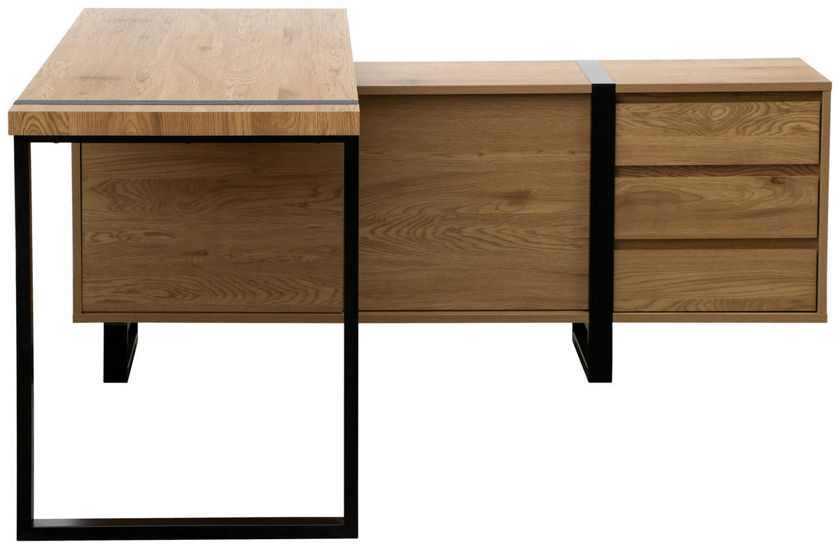 SAROKÍRÓASZTAL  - tölgyfa színű/fekete, Modern, faalapú anyag/fém (160/160/76cm) - MID.YOU