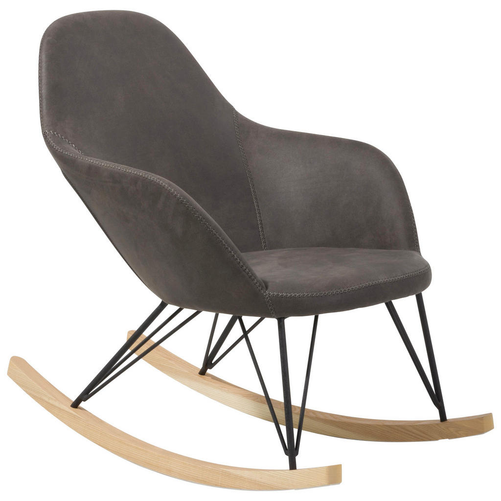 Schaukelstuhl In Holz, Metall, Textil Eschefarben, Grau, Schwarz Schaukelstuhl In Holz, Metall, Textil Eschefarben, Grau, Schwarz