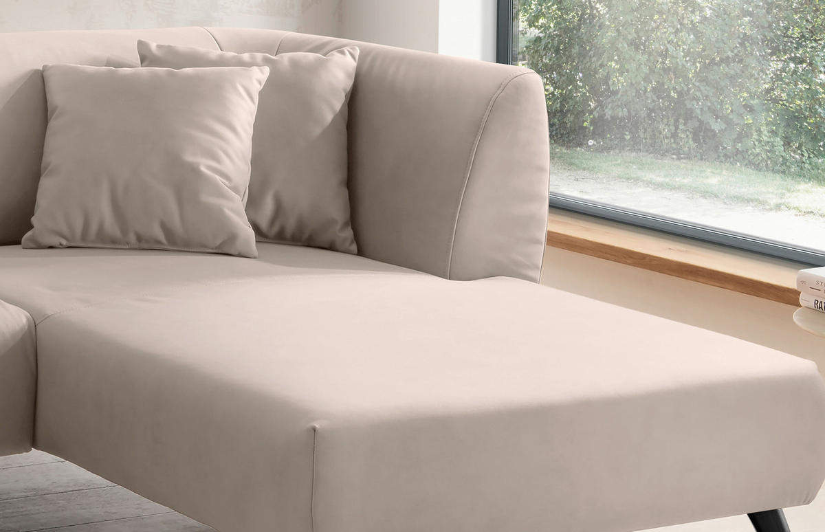 ECKSOFA in Lederlook Beige  - Beige/Schwarz, Modern, Holz/Textil (264/160cm) - Livetastic