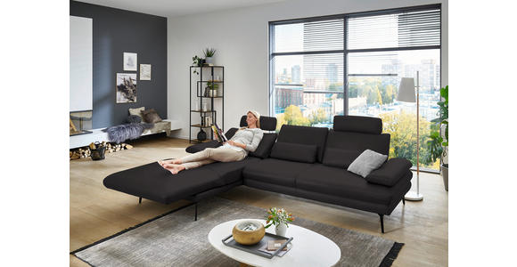ECKSOFA in Echtleder Dunkelbraun 180/310 cm - Dunkelbraun/Schwarz, Design, Leder/Metall (180/310cm) - Dieter Knoll